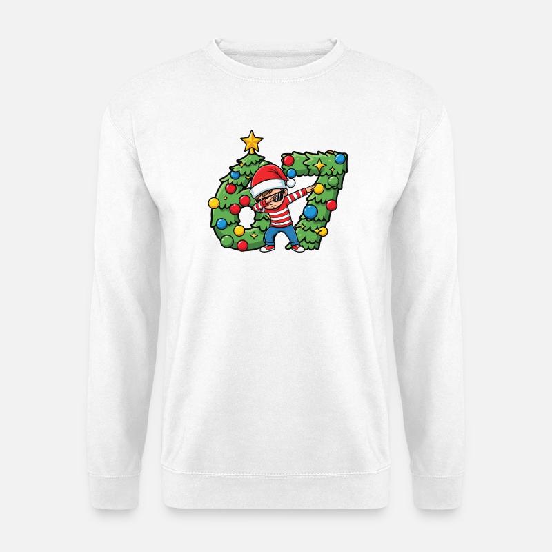 67 Santa Kid auf Weihnachtskranz abtupfen - Unisex Pullover - Weiß