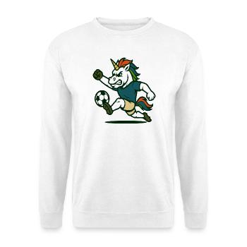 Unicorn Soccer Maskottchen kickt mit Kraft - Unisex Pullover - Weiß - Vorne