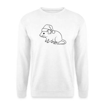 Lustige Ratte mit Weihnachtsmütze – Line Art - Unisex Pullover - Weiß - Vorne