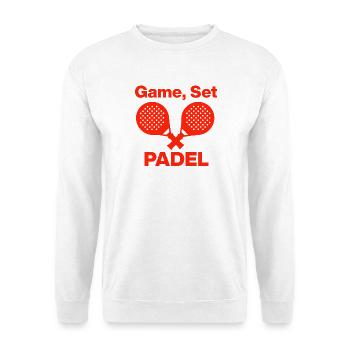 Game, Set, PADEL – Let’s Smash! - Unisex Pullover - Weiß - Vorne - Alina (178cm) & Michal (187cm)
