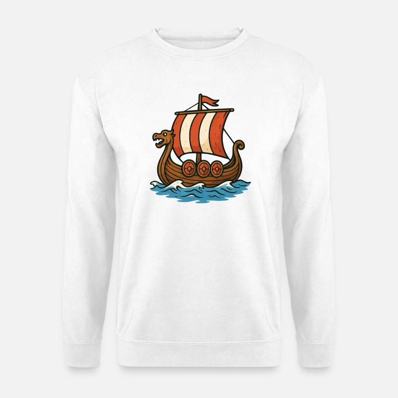 Wikingerboot mit rotem Segel - Unisex Pullover - Weiß