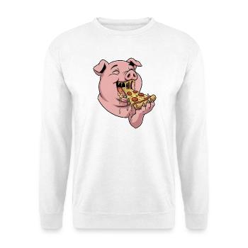 Lustiges Schwein Pizza essen Cartoon Fast Food - Unisex Pullover - Weiß - Vorne