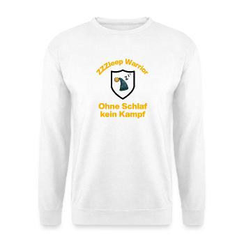 ZZZleep Warrior, Ohne Schlaf kein Kampf - Unisex Pullover - Weiß - Vorne - Alina (178cm) & Michal (187cm)
