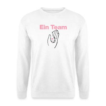 Ein Team, Mensch & Samtpfote, Katze, Katzenfans - Unisex Pullover - Weiß - Vorne - Alina (178cm) & Michal (187cm)