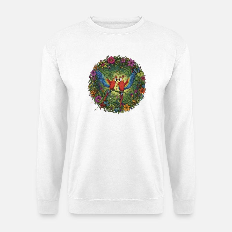 Papageien-Pärchen im Paradiesgarten - Unisex Pullover - Weiß