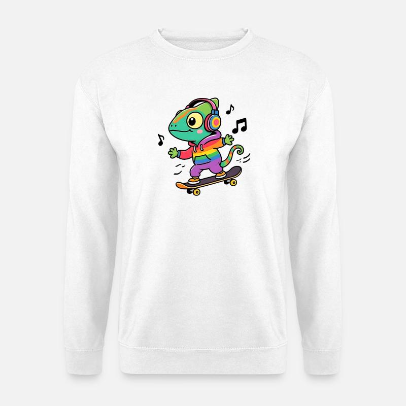 Rainbow Chameleon on Skate - Unisex Sweatshirt - white