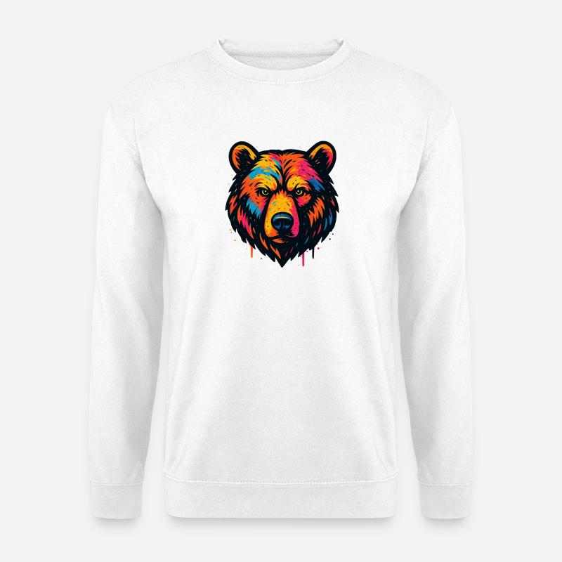 Bunter Bärenkopf Kunstdruck - Unisex Pullover - Weiß