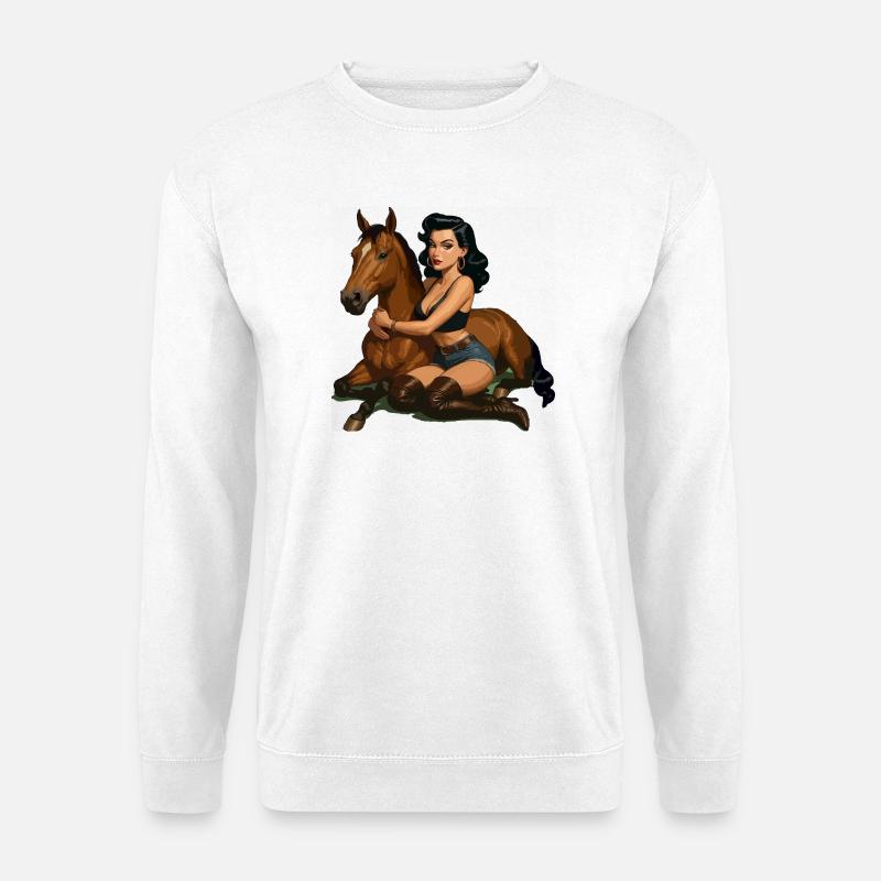 Pin-up-Reiter mit Pferd - Unisex Pullover - Weiß