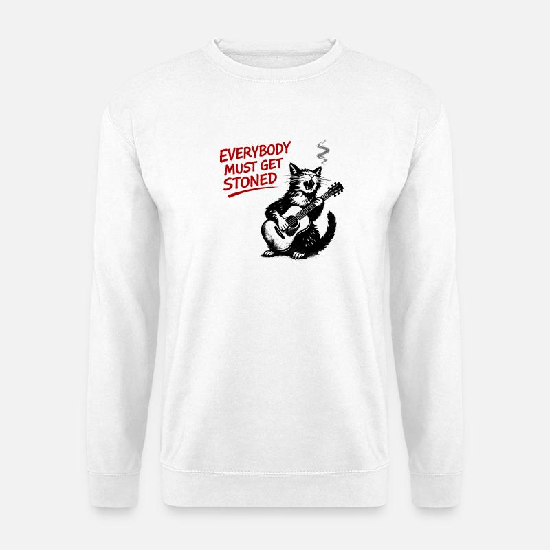 Katzenrock Stoned Guitar Cat - Unisex Pullover - Weiß
