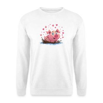 Schweinchen im Schlammherz - Unisex Pullover - Weiß - Vorne
