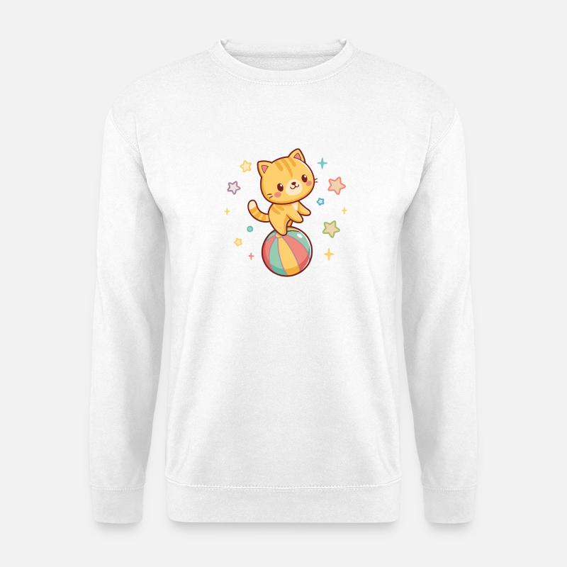 Akrobatisches Kätzchen auf dem Regenbogenball - Unisex Pullover - Weiß
