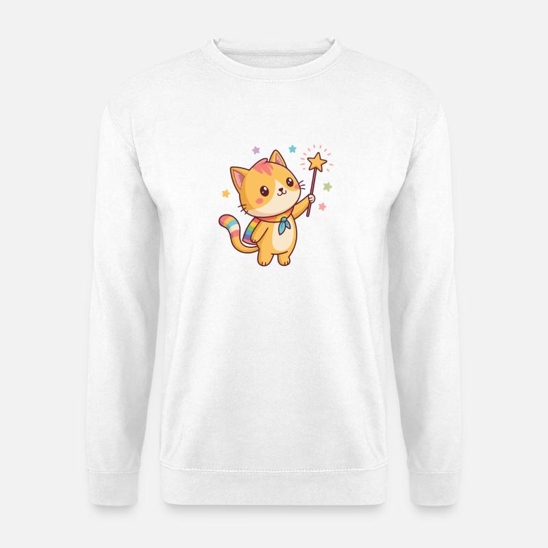 Magisches Kätzchen und Sterne - Unisex Pullover - Weiß
