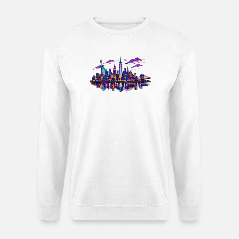 NYC Neon Skyline Reflection - Unisex Sweatshirt - white