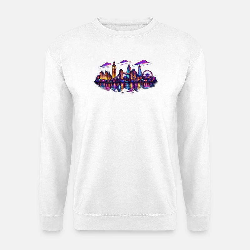 Neon London Skyline Nacht - Unisex Pullover - Weiß