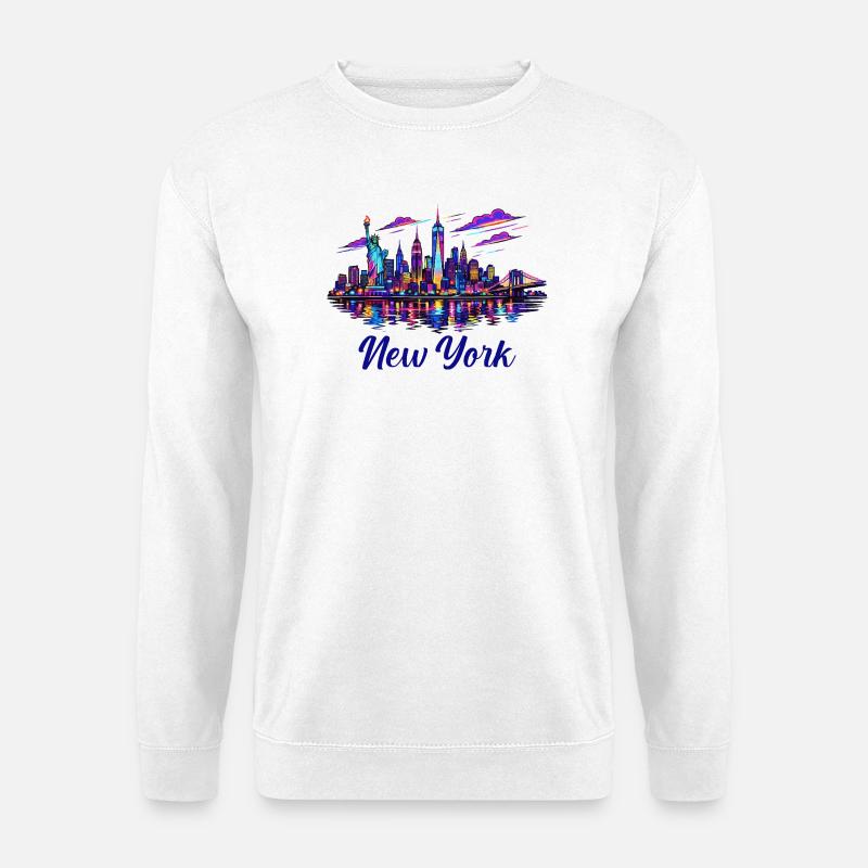 Neon New York Skyline - Unisex Pullover - Weiß