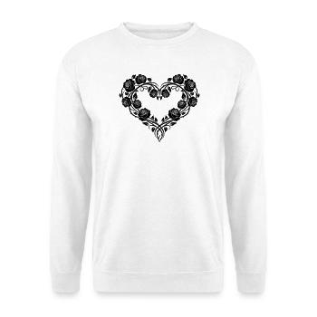 Rosen Herz Ornament – Romantisches Floral Design - Unisex Pullover - Weiß - Vorne