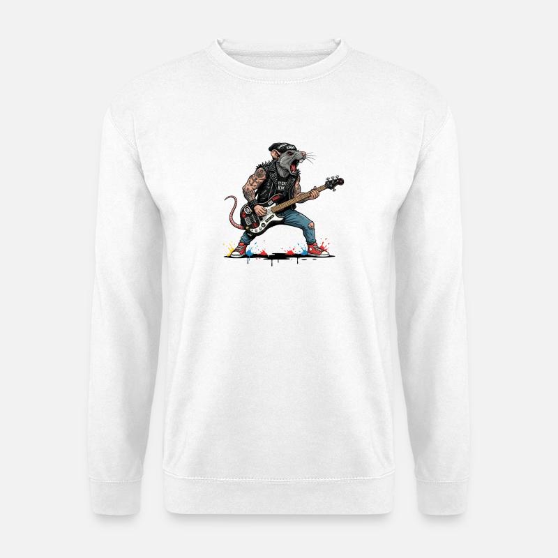 Ratte Rock-Gitarrist im Lederpunk - Unisex Pullover - Weiß