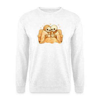 Cozy Skelett Paar auf Sofa – Wärme & Nähe - Unisex Pullover - Weiß - Vorne - Alina (178cm) & Michal (187cm)