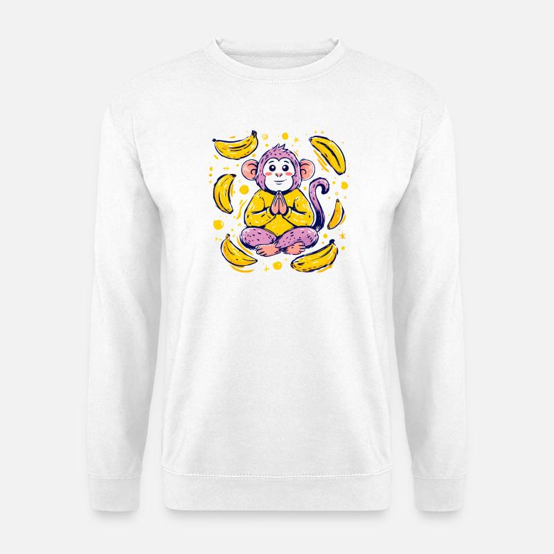 Meditierender Affe mit Bananen - Unisex Pullover - Weiß
