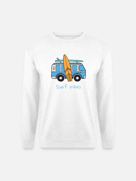 Surf Vibes Vintage Blue Travel Van Surfbrett - Unisex Pullover - Weiß