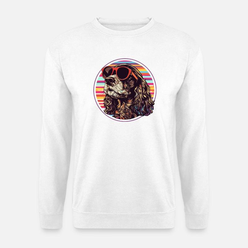 Sonnenbrillen-Hund im Retro-Ring - Unisex Pullover - Weiß