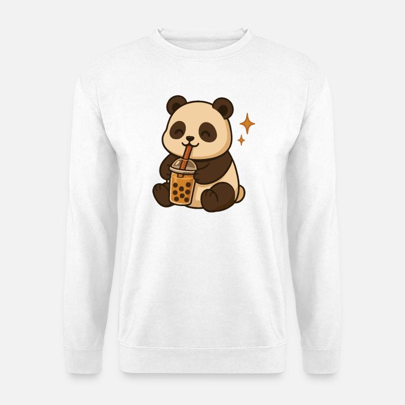 Panda with Bubble Tea kawaii Panda - Unisex Sweatshirt - white