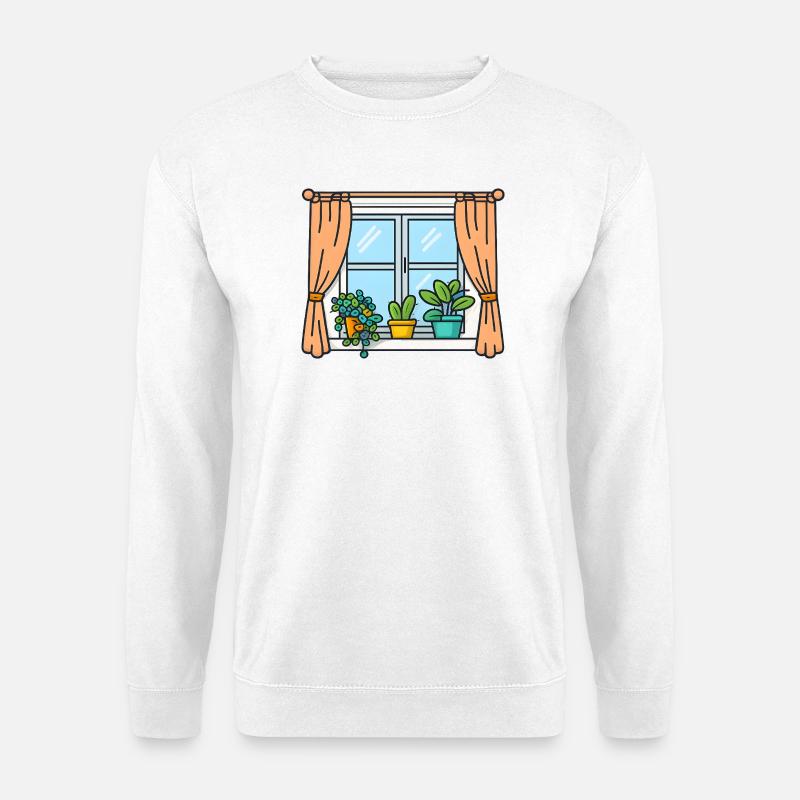 Fensterblick mit Zimmerpflanzen - Unisex Pullover - Weiß