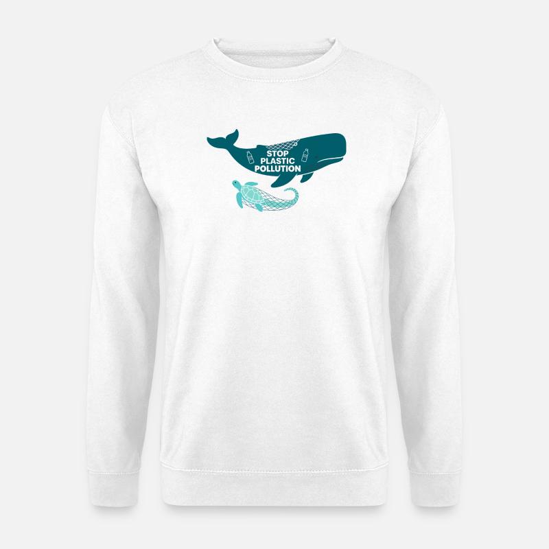 Stop Plastic Pollution, whale and turtle - Unisex Sweatshirt - white