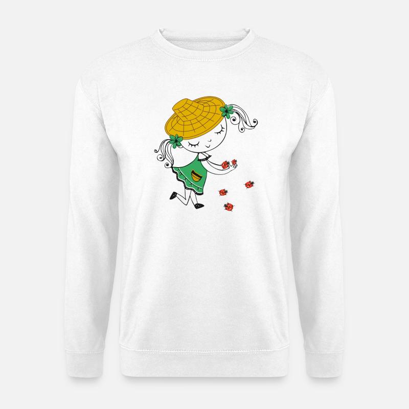 Mädchen mit Strohhut und Marienkäfer - Unisex Pullover - Weiß