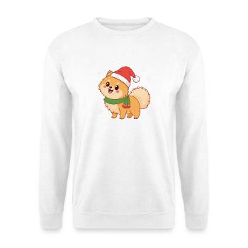 Weihnachtsfestlicher Welpe mit Schal - Unisex Pullover - Weiß - Vorne - Alina (178cm) & Michal (187cm)