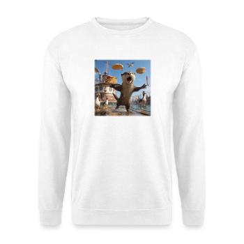 Lustiger Otter mit Pfannkuchen Chaos Design - Unisex Pullover - Weiß - Vorne