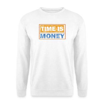 Zeit ist Geld: Kontrasttypografie - Unisex Pullover - Weiß - Vorne - Alina (178cm) & Michal (187cm)
