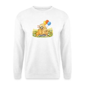 Cozy Skelett mit Katze auf Blumenwiese - Unisex Pullover - Weiß - Vorne