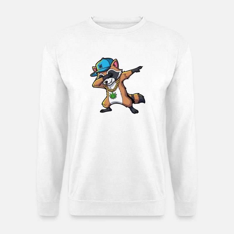 Dabbing Raccoon with Hemp Leaf - Unisex Sweatshirt - white
