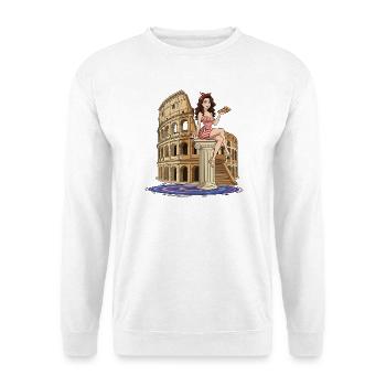 Pin-up im Kolosseum mit Pizza - Unisex Pullover - Weiß - Vorne