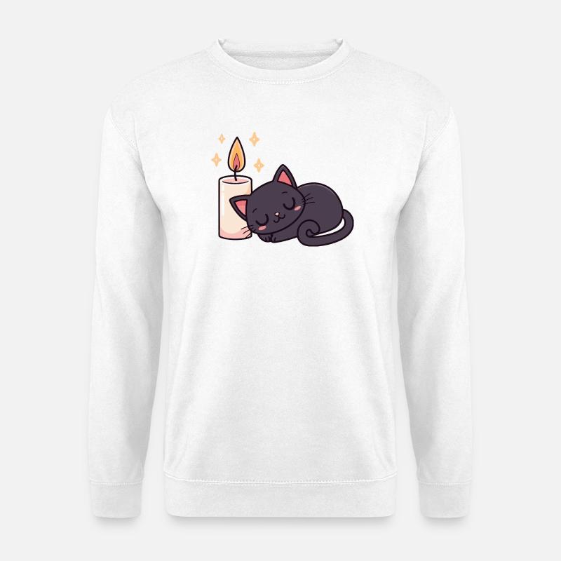 Sleeping black cat and bright candle - Unisex Sweatshirt - white