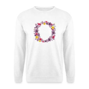 Couronne d’eucalyptus rose poussiéreux avec de délicates fleurs printanières. - Sweat-shirt Unisexe - blanc - Devant