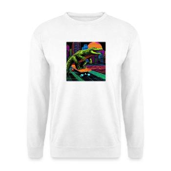 Pixel Art Krokodil – Retro Skater Synthwave - Unisex Pullover - Weiß - Vorne