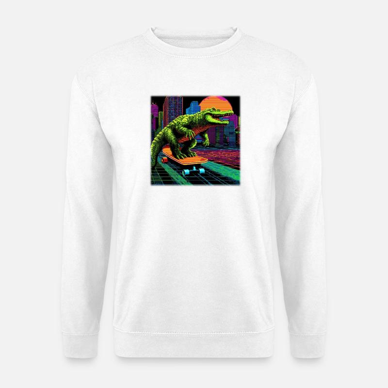 Pixel Art Crocodile – Retro Skater Synthwave - Unisex Sweatshirt - white