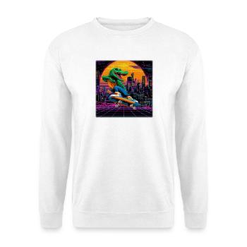 Skating Pixel Krokodil im Retro 80s Synthwave - Unisex Pullover - Weiß - Vorne