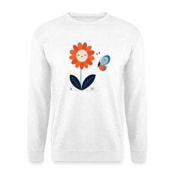 lachende Blume mit Schmetterling - Unisex Pullover - Weiß - Vorne
