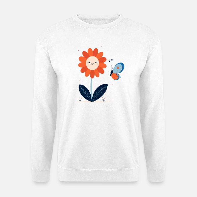 lachende Blume mit Schmetterling - Unisex Pullover - Weiß