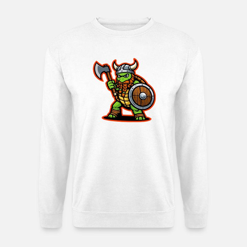Wikinger-Schildkröte-Krieger-Axt-Schild-Maskottchen - Unisex Pullover - Weiß