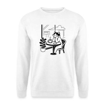 Nachdenkliche Katze Café - Unisex Pullover - Weiß - Vorne