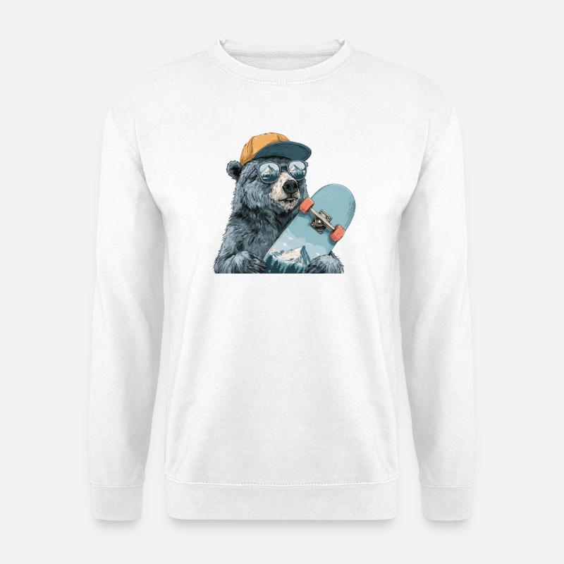 Bear Skater with Mountain Reflection - Unisex Sweatshirt - white