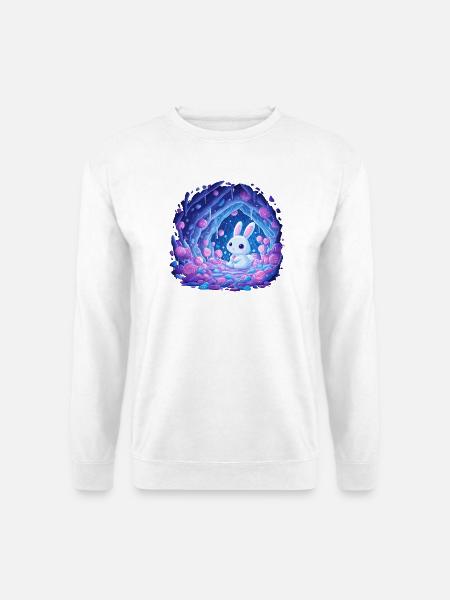 Mondschein Kaninchen im Rosenwald - Unisex Pullover - Weiß