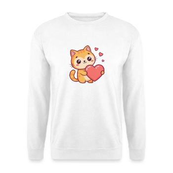 Süße Katze hält ein Herz - Unisex Pullover - Weiß - Vorne