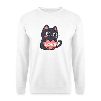 Schwarze Katze Kuschelherz Liebe - Unisex Pullover - Weiß - Vorne