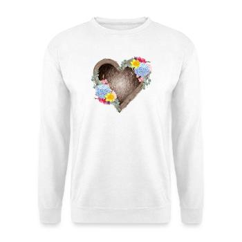 Herzförmiges Vogelnest mit Frühlingsblüten - Unisex Pullover - Weiß - Vorne
