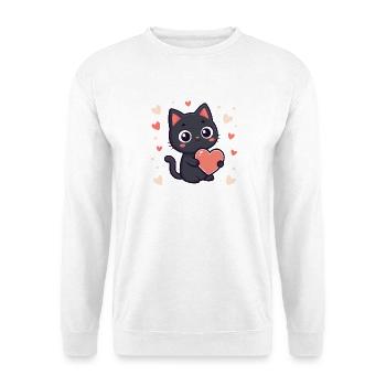 Schwarze Katzenkuschel Pastellherz - Unisex Pullover - Weiß - Vorne